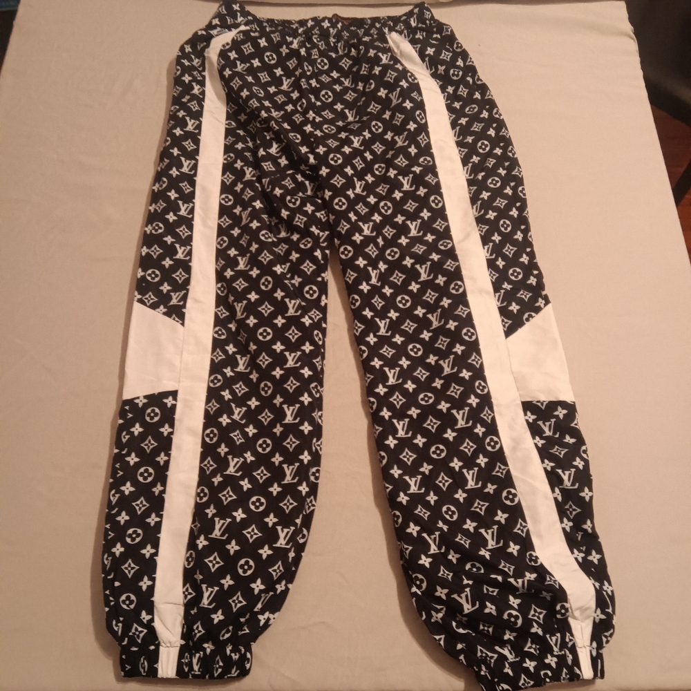 AUTHENTICATED Louis Vuitton Black and White Monogram Track Pants